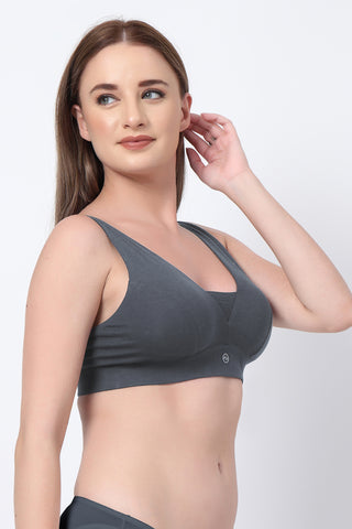 Steel Grey Modal Feeding Bra; crafted from modal and elastane blend material.