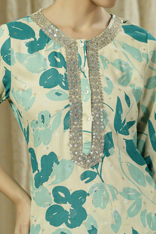 Zipless Feeding Kurta-Pant Set - Teal