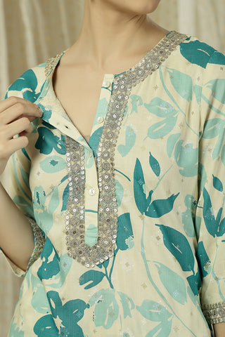 Zipless Feeding Kurta-Pant Set - Teal