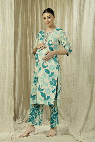 Zipless Feeding Kurta-Pant Set - Teal