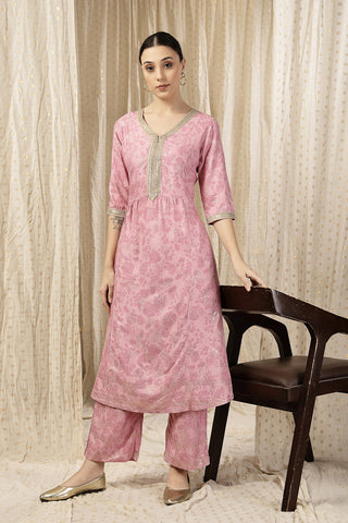 Model action shot of the Elegant A-Line Kurta-Pant Kurta Set, demonstrating ease of movement and fit.