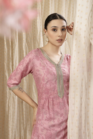 Side profile of the Elegant A-Line Kurta-Pant Kurta Set, showing the smooth drape of the Rayon fabric.