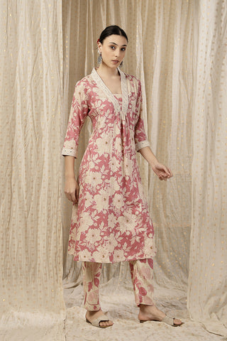 High-quality image of the Rayon texture and finish of the Embroidered Zip Kurta-Pant Kurta Set.