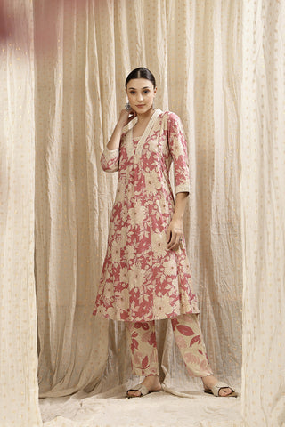 High-quality image of the Rayon texture and finish of the Embroidered Zip Kurta-Pant Kurta Set.