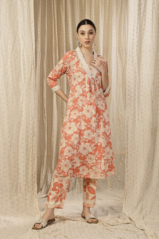 High-quality image of the Rayon texture and finish of the Embroidered Zip Kurta-Pant Kurta Set.