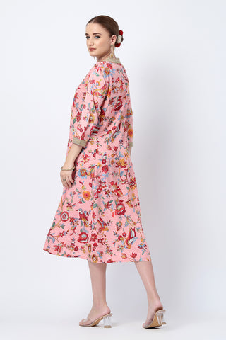 Close Up of Rayon Fabric Detail on Floral Rayon Midi Dress with Feeding Zip and Pockets