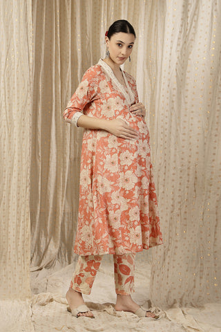 Side profile of the Embroidered Zip Kurta-Pant Kurta Set, showing the smooth drape of the Rayon fabric.