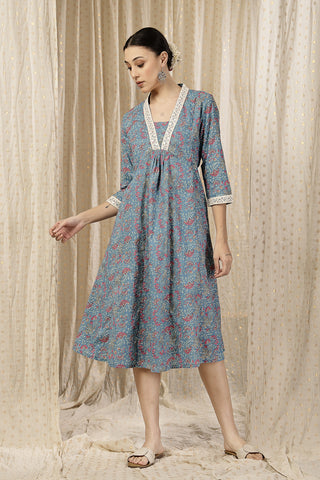 Soft Rayon Texture of Floral Rayon Midi Dress with Feeding Zip and Pockets - Breathable & Comfy