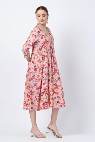 House of Zelena Floral Rayon Midi Dress with Feeding Zip and Pockets - Trusted by Mothers for Quality