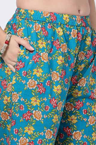 Model action shot of the Floral Ed Zip Kurta Set, demonstrating ease of movement and fit.