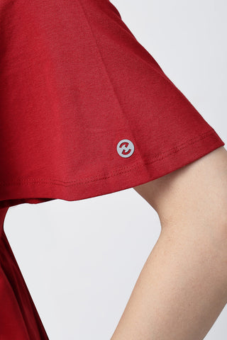 Side or angle view of V-Neck Cotton Maternity Nursing Top - Red showing the Maternity Tops silhouette and fit.