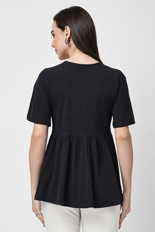 Close-up of black Maternity Tops showing Long Zip for easy nursing access.