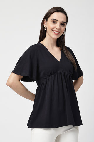 V-Neck Cotton Maternity Nursing Top - Black shown from alternate angle, highlighting comfort for all-day wear.