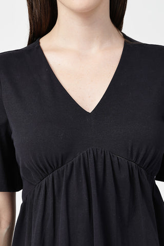 Interior view of V-Neck Cotton Maternity Nursing Top - Black showing Long Zip.
