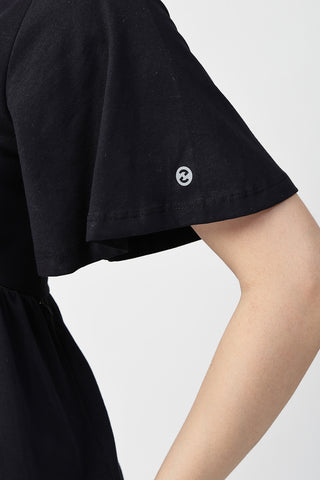 Close-up texture of V-Neck Cotton Maternity Nursing Top - Black in black, showing the soft Cotton fabric.