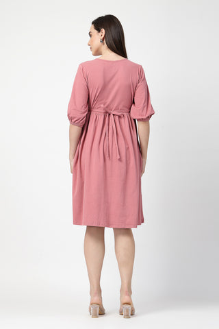 Close Up of Cotton Fabric Detail on Maternity & Nursing Knee-Length Cotton Dress with Pocket