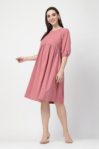 House of Zelena Maternity & Nursing Knee-Length Cotton Dress with Pocket - Trusted by Mothers for Quality