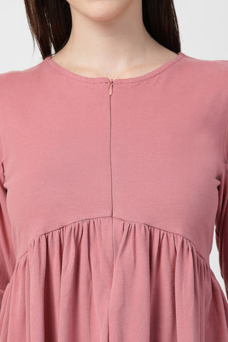Detail of Hidden Feeding Zips & Pockets on Maternity & Nursing Knee-Length Cotton Dress with Pocket for Breastfeeding