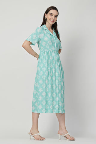 House of Zelena Zipless Feeding Shirt Dress with White Leafy Print - Trusted by Mothers for Quality