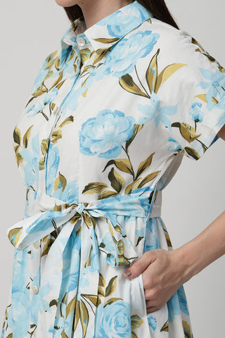 Soft Cotton Texture of Printed Tiered Cotton Poplin Zipless Feeding Shirt Dress - Breathable & Comfy