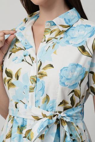 Side Profile of Sky Blue Nursing Dress showing Feeding Zips & Fit