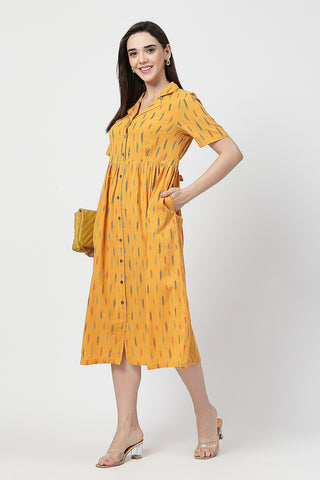Elegant Mustard Yellow Look of Ikat Print Zipless Feeding Dress - Perfect for Any Occasion