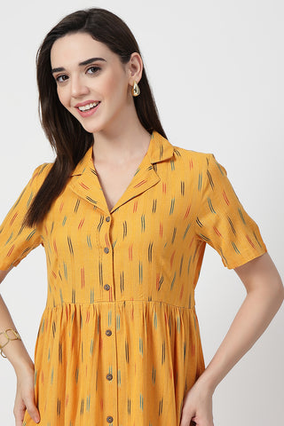 Practical Cotton Feeding Dress with Pockets - Ikat Print Zipless Feeding Dress