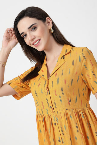 Soft Cotton Texture of Ikat Print Zipless Feeding Dress - Breathable & Comfy