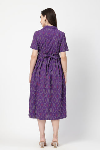 Close Up of Cotton Fabric Detail on Ikat Print Zipless Feeding Dress