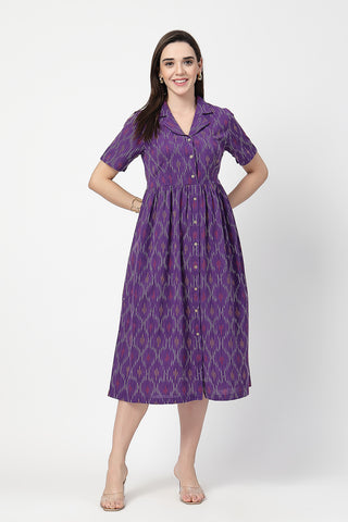 Stylish Purple Maternity Wear - Ikat Print Zipless Feeding Dress for New Moms