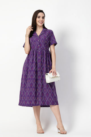 Practical Cotton Feeding Dress with Pockets - Ikat Print Zipless Feeding Dress