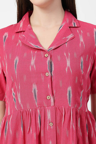 Soft Cotton Texture of Ikat Print Zipless Feeding Dress - Breathable & Comfy