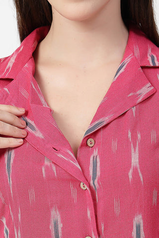 Side Profile of Pink Nursing Dress showing Feeding Zips & Pockets & Fit