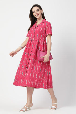 Elegant Pink Look of Ikat Print Zipless Feeding Dress - Perfect for Any Occasion