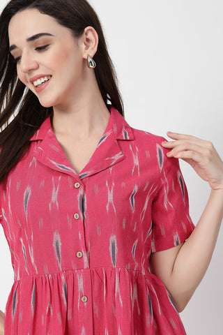 Practical Cotton Feeding Dress with Pockets - Ikat Print Zipless Feeding Dress