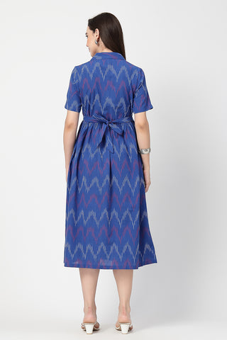 Close Up of Cotton Fabric Detail on Ikat Print Zipless Feeding Dress