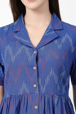 Soft Cotton Texture of Ikat Print Zipless Feeding Dress - Breathable & Comfy