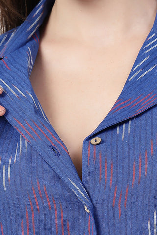 Side Profile of Blue Nursing Dress showing Feeding Zips & Pockets & Fit