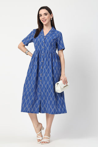 Practical Cotton Feeding Dress with Pockets - Ikat Print Zipless Feeding Dress