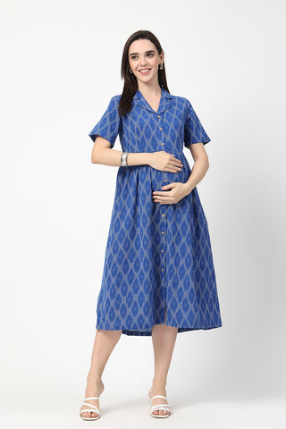 Back View of Ikat Print Zipless Feeding Dress - Flattering Silhouette for Pregnancy