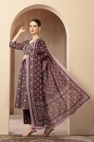 Model action shot of the Dark Plum 100% Kurta Set, demonstrating ease of movement and fit.