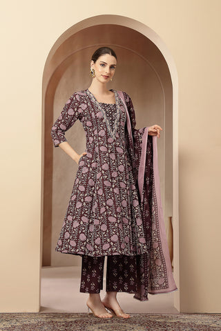 High-quality image of the Cotton texture and finish of the Dark Plum 100% Kurta Set.
