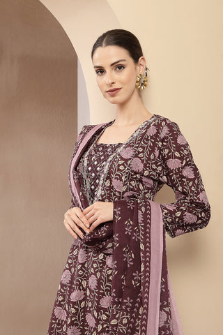 High-quality image of the Cotton texture and finish of the Dark Plum 100% Kurta Set.