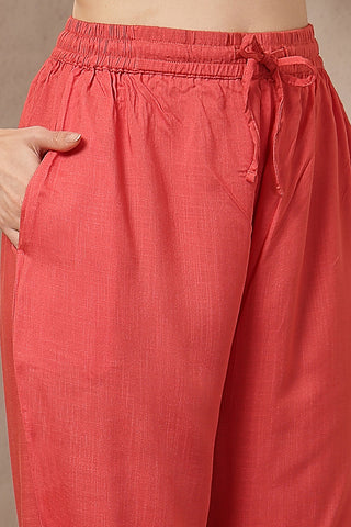 Maternity Concealed Zip Feeding Kurta Set with Dupatta - Coral Pink