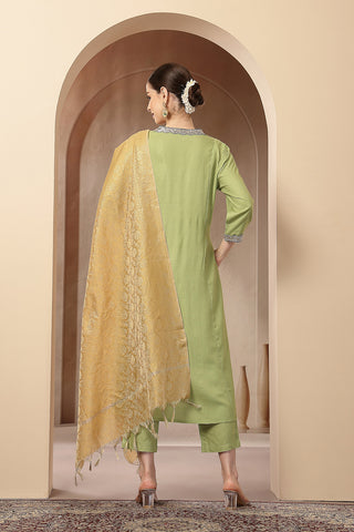 Maternity Concealed Zip Feeding Kurta Set with Dupatta - Parrot Green