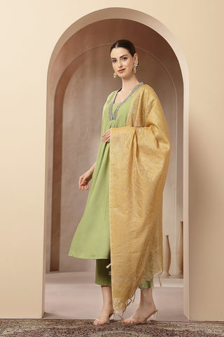 Maternity Concealed Zip Feeding Kurta Set with Dupatta - Parrot Green