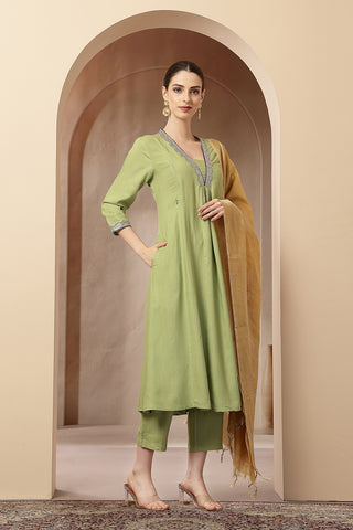 Maternity Concealed Zip Feeding Kurta Set with Dupatta - Parrot Green