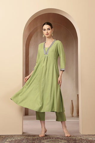 Maternity Concealed Zip Feeding Kurta Set with Dupatta - Parrot Green