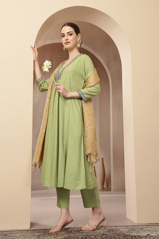 Maternity Concealed Zip Feeding Kurta Set with Dupatta - Parrot Green