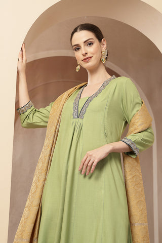 Maternity Concealed Zip Feeding Kurta Set with Dupatta - Parrot Green